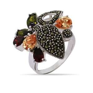 Olive, Garnet and Champagne CZ Marcasite Ring Size 8 (Sizes 5 6 7 8 9 