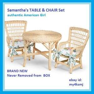 American Girl Doll Samanthas Wicker TABLE and 2 CHAIRS SET  
