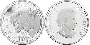 Canada 2011 $300 Cougar 1oz Platinum Proof Coin  