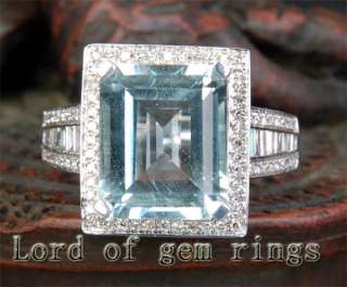   AQUAMARINE PAVE .89ct DIAMOND 14K WHITE GOLD Engagement RING  