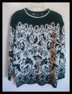 Ugly Christmas Sweater Green & White Crew Neck Pullover Womens SZ 
