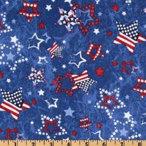  44 Wide American Valor Patriotic Stars Blue Fabric By 