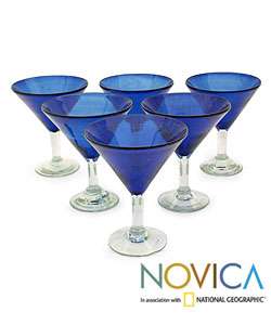 Set of 6 Sapphire Blue Martini Glasses (Mexico)  