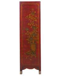 Hand painted Red Bonded Leather Oriental Bookcase  