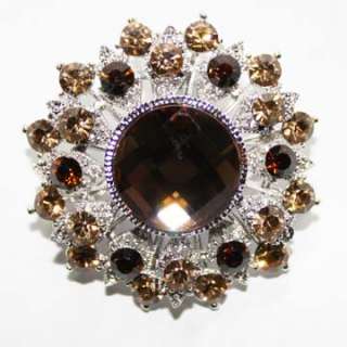 Brown Round Cluster Swarovski Crystal Bridal Brooch Pin  