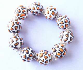   on Animal Print White & Orange Resin Bead Bracelet New w/ Gift Bag