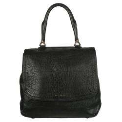   Mirte Large Black Textured Leather Saddle Bag  