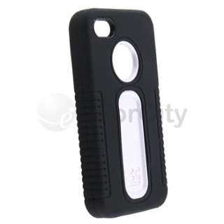White Hard/Black Hybrid Plastic Case Cover+Stylus Pen For iPhone 4 4S 