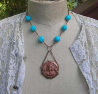 Vintage Egyptian King Pharaoh Revival Necklace Turquoise GLass Beads 