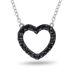 Sterling Silver 1/2ct TDW Black Diamond Heart Necklace  