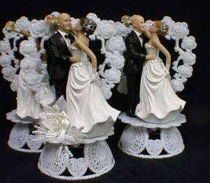 BALD Groom PICK HAIR COLOR Bride WEDDING cake Topper HE  