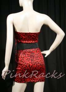 New Satin Cheetah Print Mini Tube Dress W/ Belt Red  