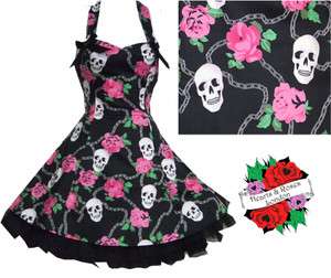   Roses London Skull Rose Chain Tattoo Rockabilly Pin Up Punk Mini Dress