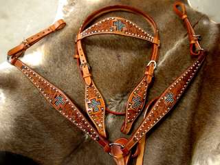 BROWN HORSE BRIDLE BREAST COLLAR WESTERN LEATHER HEADSTALL CROSS BLING 