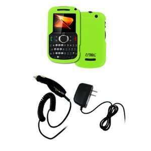  EMPIRE Neon Green Rubberized Hard Case Cover + Car Charger 