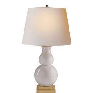  Large Gourd Form Table Lamp in Ivory with Natural Paper 