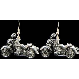  Silver Toned Motorcycle Pendant and Earrings Set Jewelry