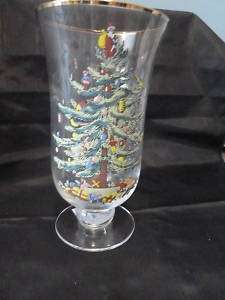 Christmas hurricane lamp by Spode glass, Christmas tree  