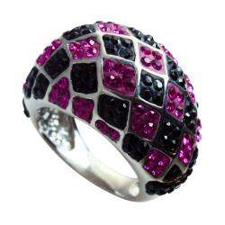 Sterling Silver Pink and Black Crystal Diamond Pattern Ring 