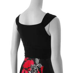 Sangria Womens Black/ Deep Coral Handkerchief Hem Floral Print Dress 
