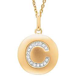 14k Yellow Gold Diamond Initial C Disc Necklace  