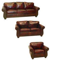 Conrad Wine Italian Leather Sofa, Loveseat and Chair  