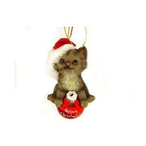  Meowy Christmas Grey Tiger Kitty Ornament (Glass, 4 