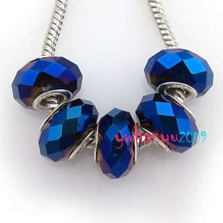 10 Blue Crystal Charm Bead Fit European Bracelet 150989  
