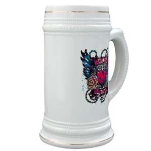 Stein (Glass Drink Mug Cup) Look After My Heart Roses Chains and Angel 