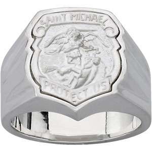 R43053 / Sterling Silver / Size 4 14 / Polished / St Michael Badge 
