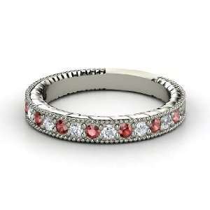  Victoria Band, 14K White Gold Ring with Red Garnet 