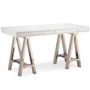   Mason Wood Top Desk with Glass Top, White Finsh Furniture & Decor