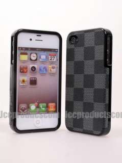 Grey monogram patten leather Hand Case for iPhone 4s/4 Free protector 