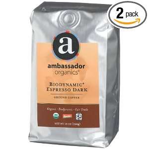 Ambassador Organics Biodynamic Espresso Dark Ground Organic Coffee, 12 