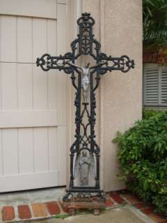 LARGE Antique English Cast Iron Cemetery Garden Cross Crucifix c1880 