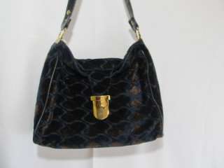   1950s Cara Chenille Carpet Bag Navy Blue & Brown Handbag NICE  
