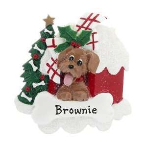 Personalized Brown Puppy in Doghouse Christmas Ornament  