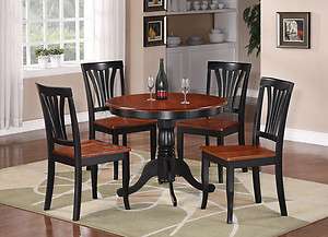 5PC ROUND TABLE DINETTE KITCHEN TABLE & 4 CHAIRS BLACK & SADDLE BROWN 