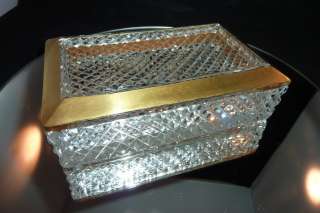   CUT CRYTAL BOX WITH 24 K GOLD RIM LID VERY NICE 6.5 X 4 INCHES  