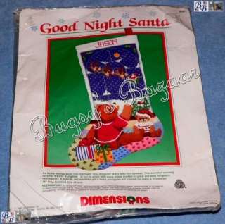   NIGHT SANTA STOCKING Teddy & Sleigh Needlepoint Christmas Kit  