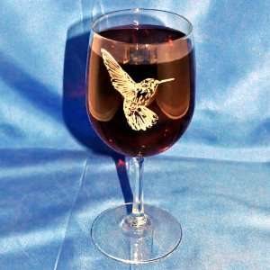  Custom Etched Hummingbird on 13 Oz. White Wine Glass Set 