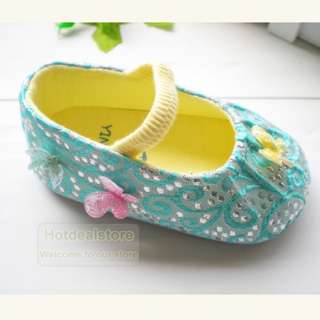 Sweet Blue Infant Baby Girls Butterfly Soft Sole Shoes 12 18m ST235 