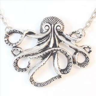 Octopus Vintage Style Retro Silver Pendant Necklace  