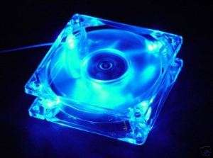 BLUE QUAD 4 LED ULTRA BRIGHT CLEAR 80MM PC Computer Cooling CASE FAN 