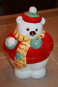 Ceramic White Winter Bear Cookie Jar ~ Must Have  