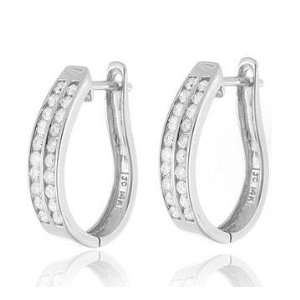   White Gold Double Channel 1.20 Carat Diamond Hoop Earrings Jewelry