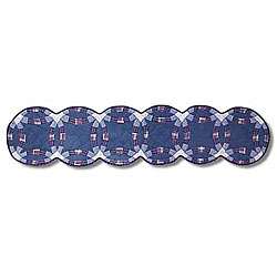Double Wedding Ring 16x72 inch Blue Table Runner  