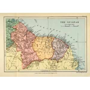 1901 Lithograph Map Guiana Guyana South America Brazil South America 