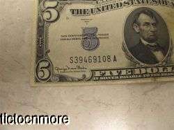 US 1934 D 1934D $5 FIVE DOLLAR BILL SILVER CERTIFICATE SMALL NOTE BLUE 