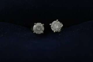 14k White Gold .58ctw Round Diamond Stud Earrings F, I2  
